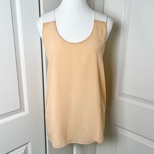 Club Monaco 100% Silk Sleeveless Back Gathering Blouse - Peach White, Size Small